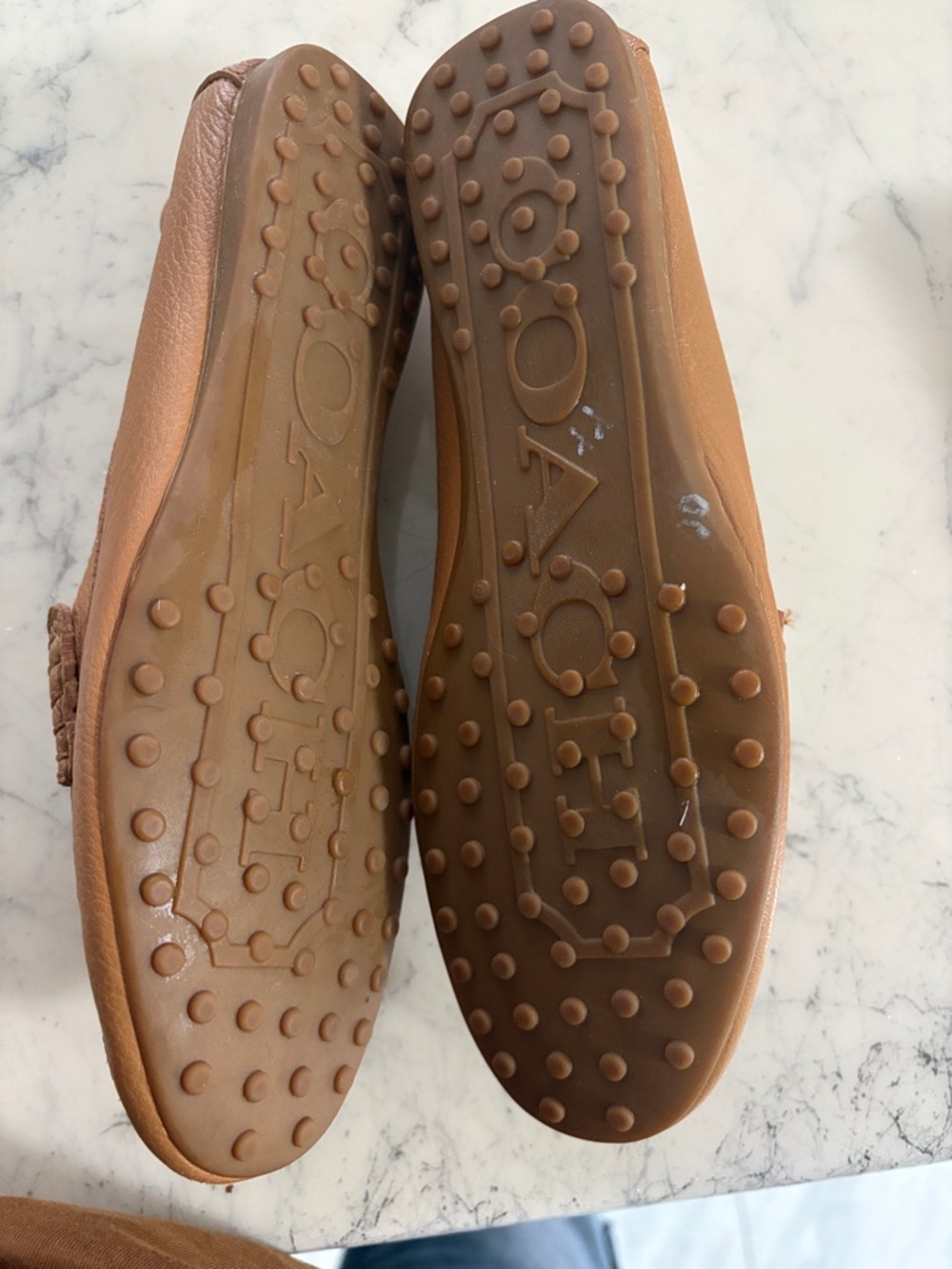 COACH Tan Pebbled Leather Penny Loafers with Gold Plate - Picture 3 of 3